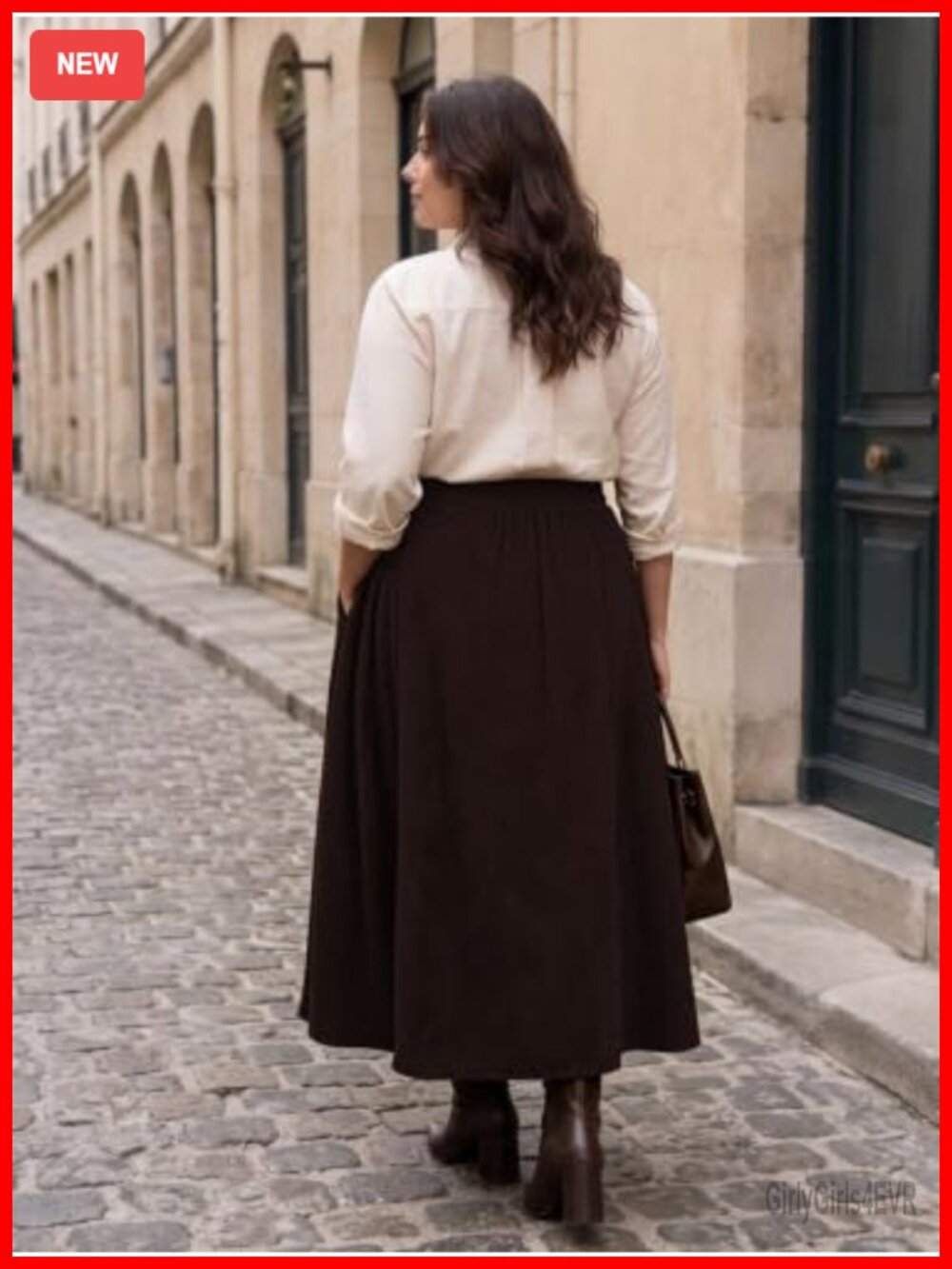 Plus Size Corduroy Maxi Skirt with Pockets High Waist A-Line